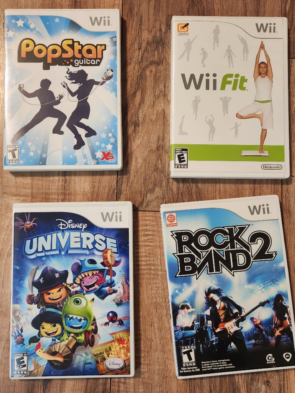 Wii 4 Lot Games Popstar Guitar Rockband 2, Disney Universe, Fit